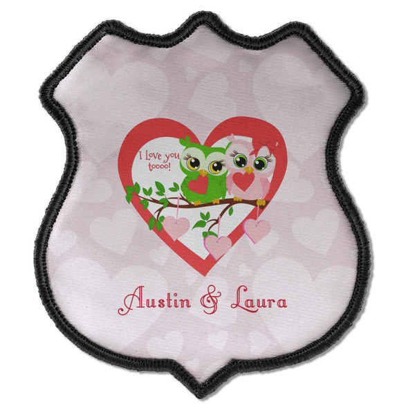 Custom Valentine Owls Iron On Shield Patch C w/ Couple's Names