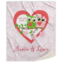 Valentine Owls Sherpa Throw Blanket (Personalized)