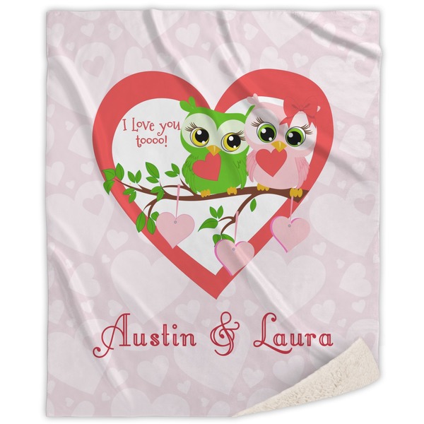 Custom Valentine Owls Sherpa Throw Blanket (Personalized)