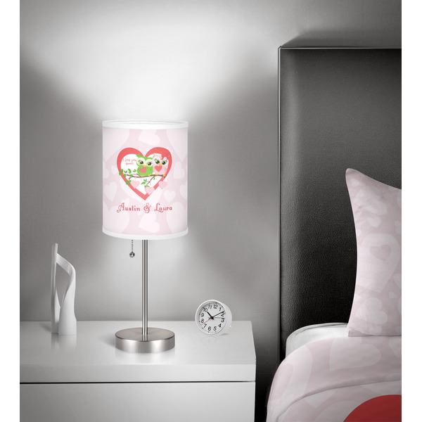 Valentine Owls 7 inch drum lamp shade - in room