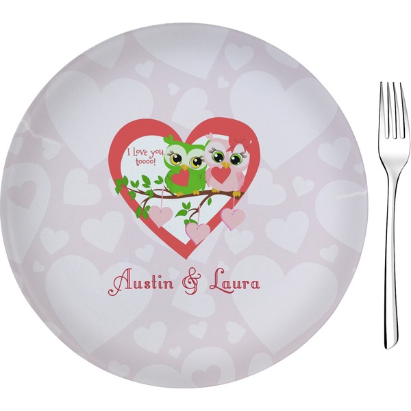 Custom Valentine Owls 8" Glass Appetizer / Dessert Plates - Single or Set (Personalized)