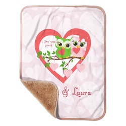 Valentine Owls Sherpa Baby Blanket - 30" x 40" w/ Couple's Names