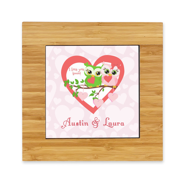 Custom Valentine Owls Bamboo Trivet with Ceramic Tile Insert (Personalized)