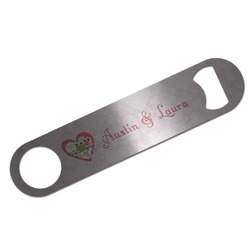 Valentine Owls Bar Bottle Opener - Silver w/ Couple's Names