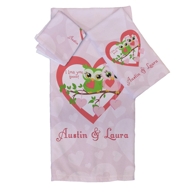Custom Valentine Owls Bath Towel Set - 3 Pcs (Personalized)