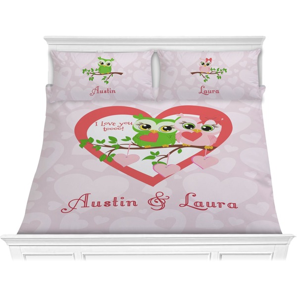 Custom Valentine Owls Comforter Set - King (Personalized)