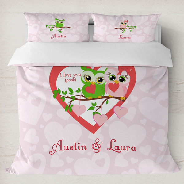 Custom Valentine Owls Duvet Cover Set - King (Personalized)