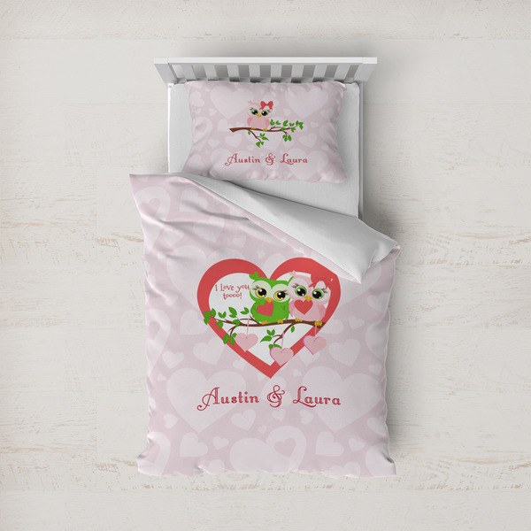 Custom Valentine Owls Duvet Cover Set - Twin (Personalized)