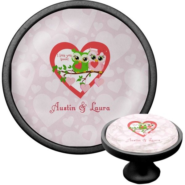 Custom Valentine Owls Cabinet Knob (Black) (Personalized)