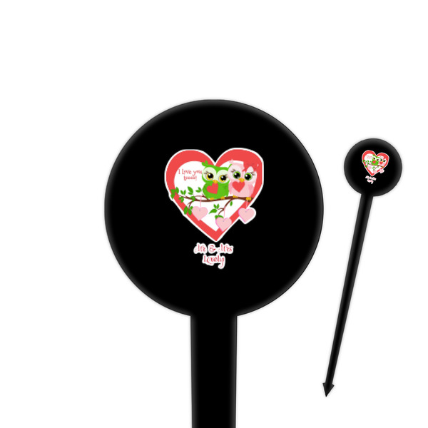 Custom Valentine Owls 4" Round Plastic Food Picks - Black - Single Sided (Personalized)
