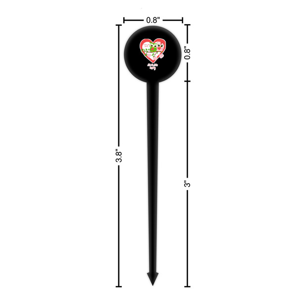 Valentine Owls Black Plastic 4" Food Pick - Round - Dimensions