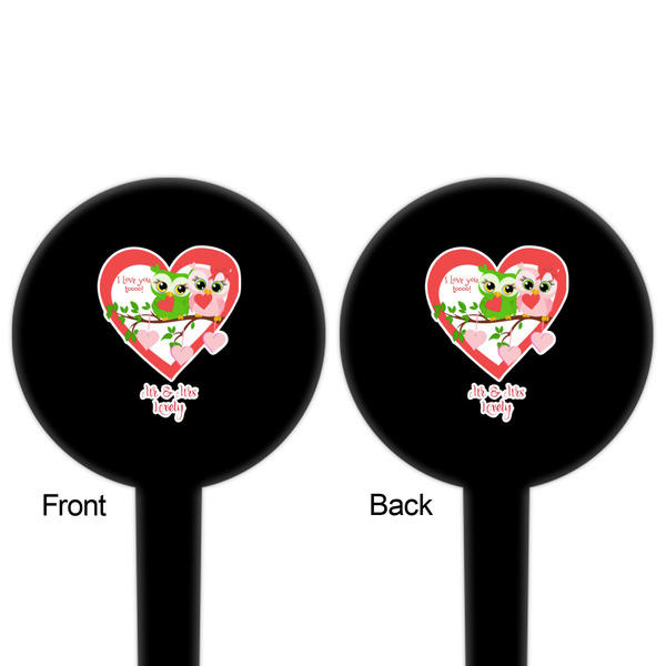 Valentine Owls Black Plastic 4" Food Pick - Round - Double Sided - Front & Back