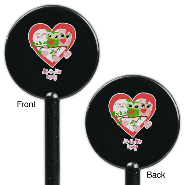 Valentine Owls Black Plastic 5.5" Stir Stick - Double Sided - Round - Front & Back