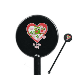 Valentine Owls 5.5" Round Plastic Stir Sticks - Black - Single Sided (Personalized)