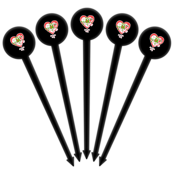 Valentine Owls Black Plastic 6" Food Pick - Round - Fan View