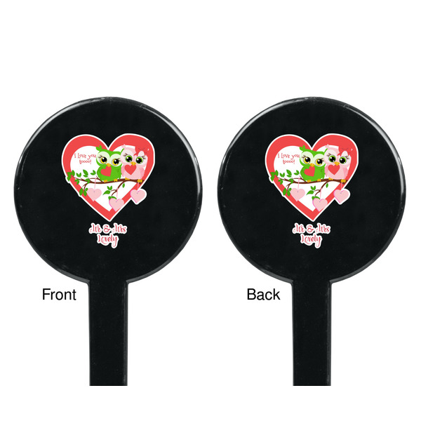 Valentine Owls Black Plastic 7" Stir Stick - Double Sided - Round - Front & Back