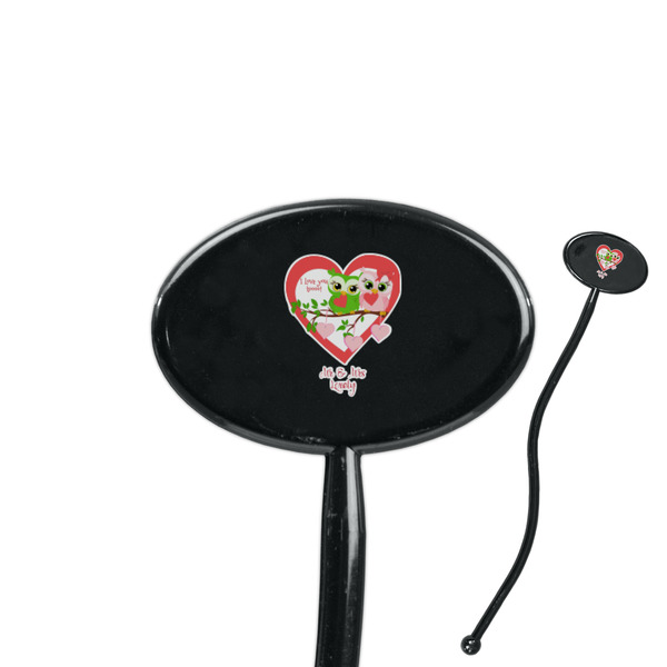 Custom Valentine Owls 7" Oval Plastic Stir Sticks - Black - Single Sided (Personalized)