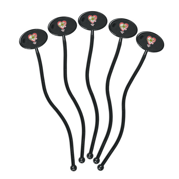 Valentine Owls Black Plastic 7" Stir Stick - Oval - Fan