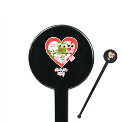 Valentine Owls 7" Round Plastic Stir Sticks - Black - Single Sided (Personalized)