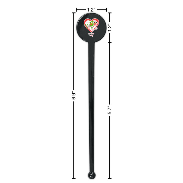 Valentine Owls Black Plastic 7" Stir Stick - Round - Dimensions