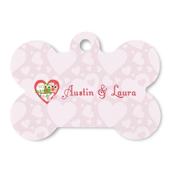 Custom Valentine Owls Bone Shaped Dog ID Tag (Personalized)