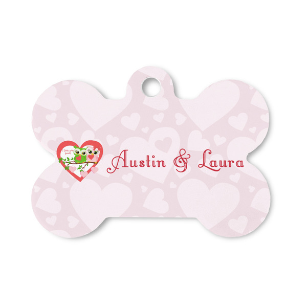 Custom Valentine Owls Bone Shaped Dog ID Tag - Small (Personalized)