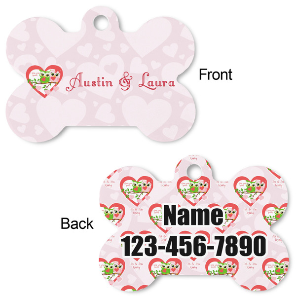 Valentine Owls Bone Shaped Dog Tag - Front & Back