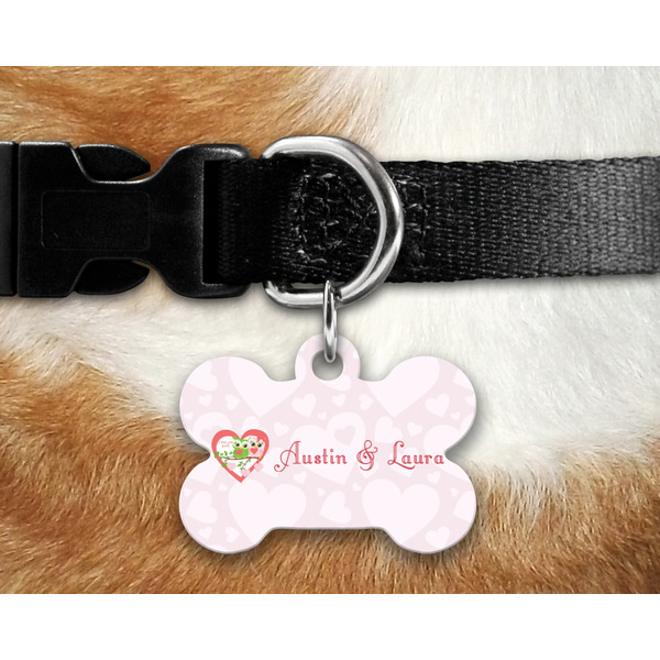 Valentine Owls Bone Shaped Dog Tag on Collar & Dog