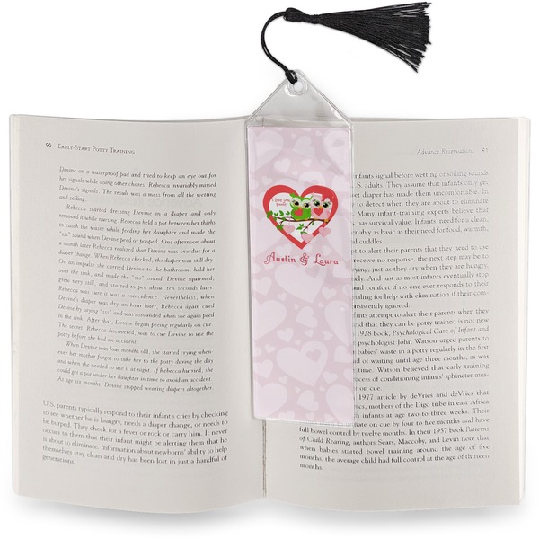 Valentine Owls Bookmark with tassel - In book