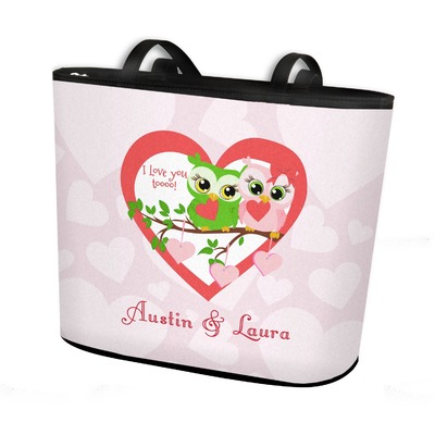 Valentine Owls Bucket Tote w/ Genuine Leather Trim (Personalized)