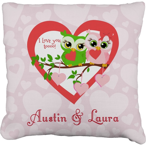 Custom Valentine Owls Faux-Linen Throw Pillow 16" (Personalized)