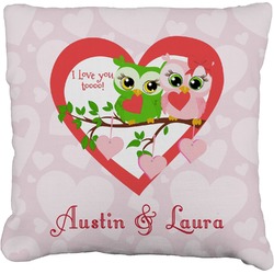 Valentine Owls Faux-Linen Throw Pillow 18" (Personalized)
