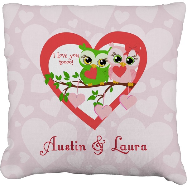 Custom Valentine Owls Faux-Linen Throw Pillow 20" (Personalized)
