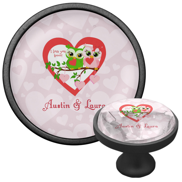 Valentine Owls Cabinet Knob - Black - Multi Angle