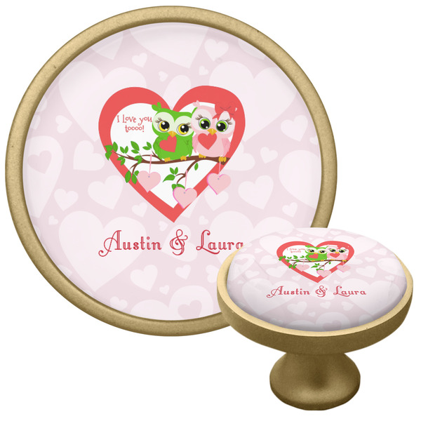 Custom Valentine Owls Cabinet Knob - Gold (Personalized)