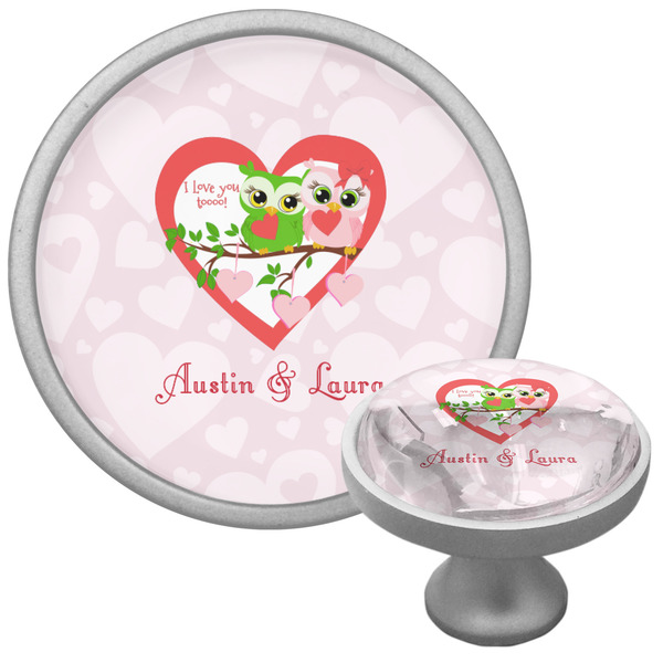 Custom Valentine Owls Cabinet Knob (Silver) (Personalized)