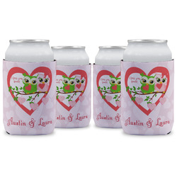 Valentine Owls Can Cooler (12 oz) - Set of 4 w/ Couple's Names