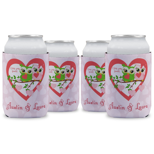 Custom Valentine Owls Can Cooler (12 oz) - Set of 4 w/ Couple's Names