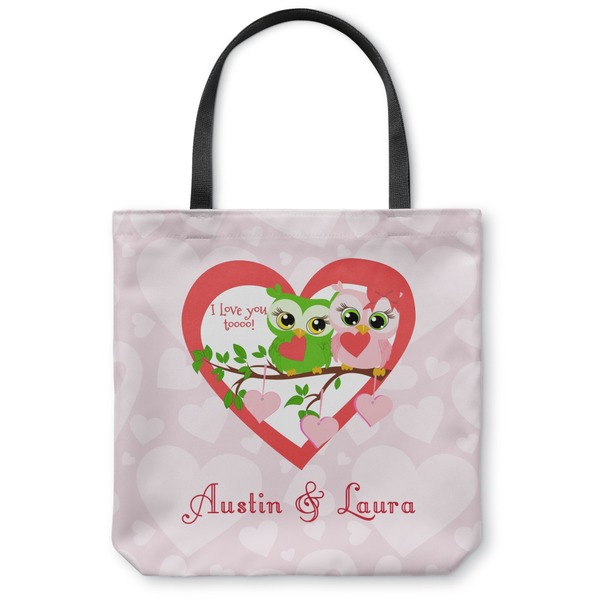 Custom Valentine Owls Canvas Tote Bag - Large - 18"x18" (Personalized)