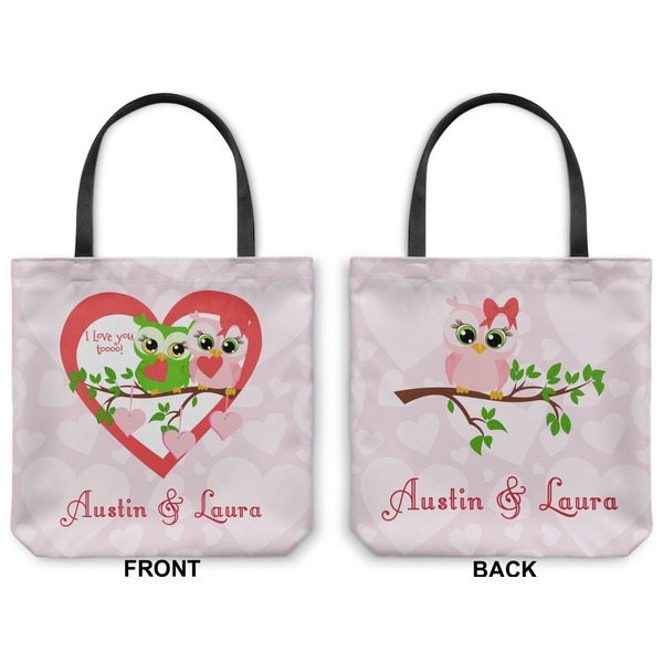 Valentine Owls Canvas Tote - Front and Back