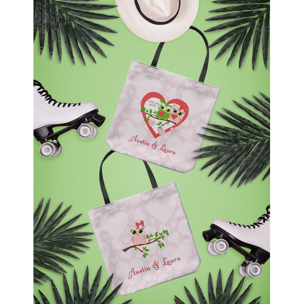 Valentine Owls Canvas Tote Lifestyle Front and Back- 13x13