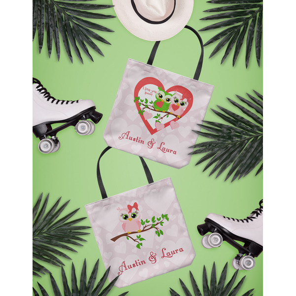 Valentine Owls Canvas Tote Lifestyle Front and Back