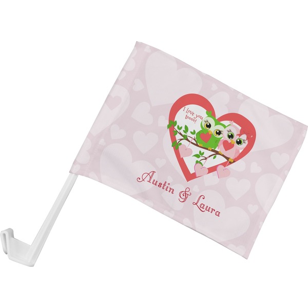 Custom Valentine Owls Car Flag - Small w/ Couple's Names