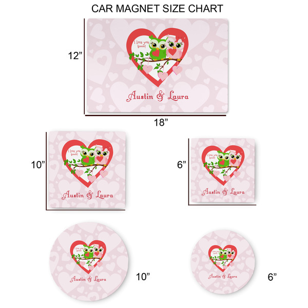 Valentine Owls Car Magnets - SIZE CHART