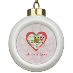 Valentine Owls Ceramic Ball Ornament (Personalized)