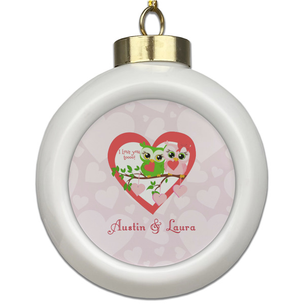 Custom Valentine Owls Ceramic Ball Ornament (Personalized)