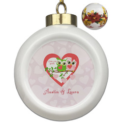 Valentine Owls Ceramic Ball Ornaments - Poinsettia Garland (Personalized)