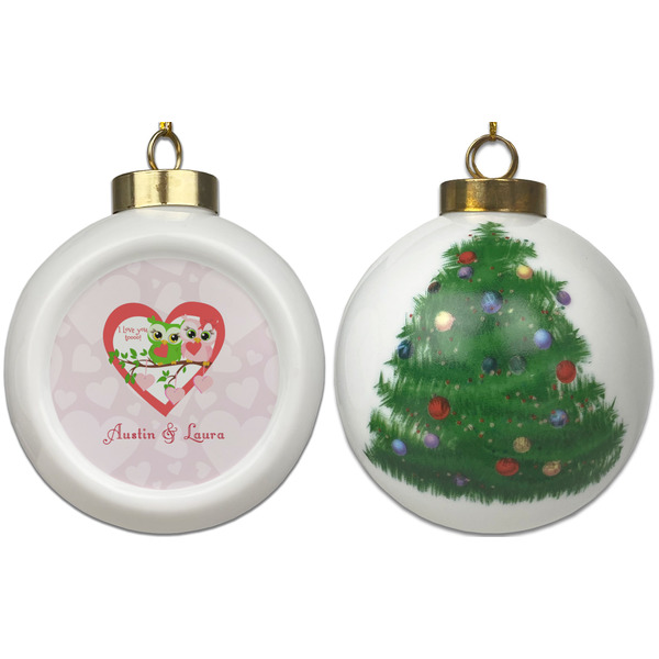 Valentine Owls Ceramic Christmas Ornament - X-Mas Tree (APPROVAL)