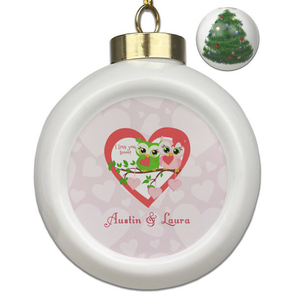 Custom Valentine Owls Ceramic Ball Ornament - Christmas Tree (Personalized)