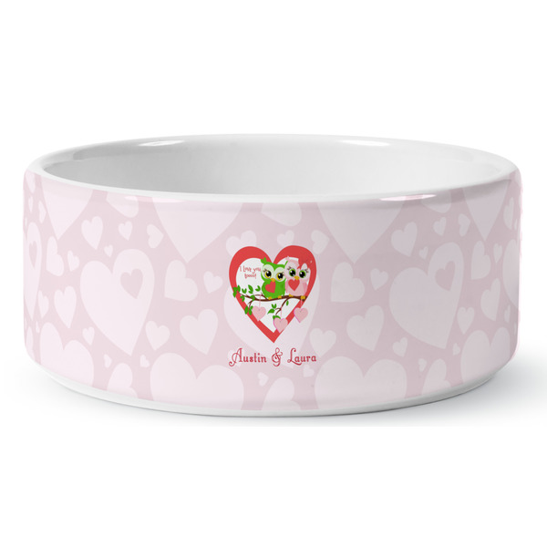 Valentine Owls Ceramic Dog Bowl - Medium - Front